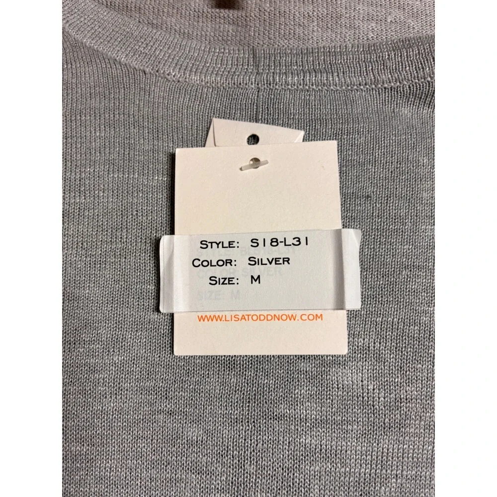 NWT Lisa Todd Explorer Knit Linen Sweater Grey Side Lace Up Yellow Ribbon M